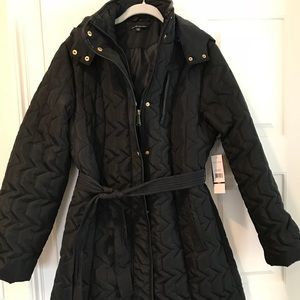 Black chevron quilted puffer coat